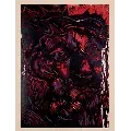 Abstract artwork with deep reds and purples depicting a face wearing a crown of thorns.